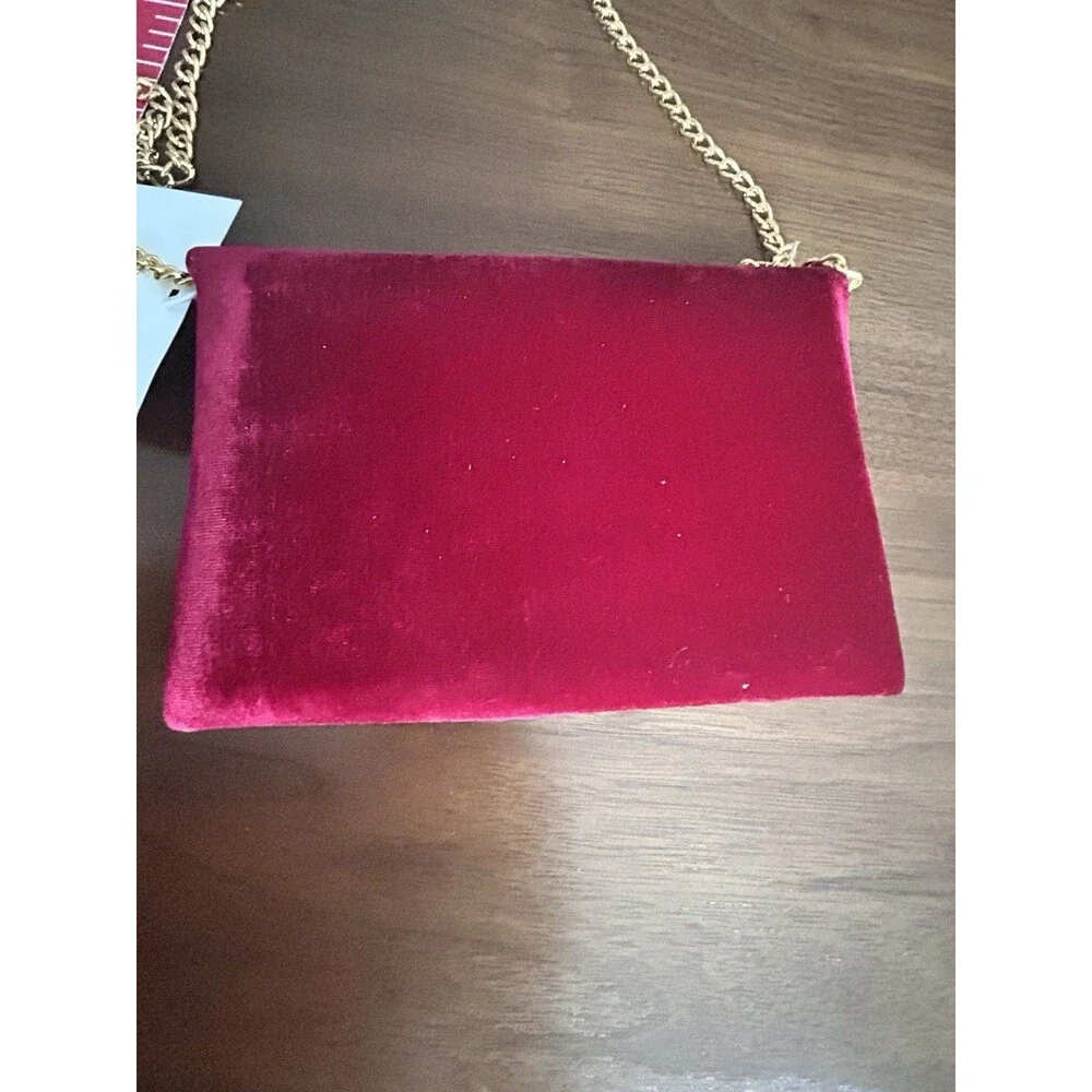 Shiraleah Burgundy Beaded Embroidered Starburst clutch Bag Gold Chain Strap new